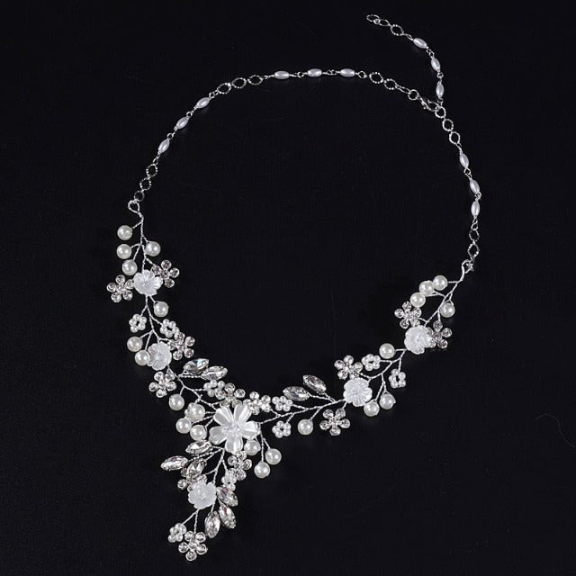 Wedding Necklace Floral Silver