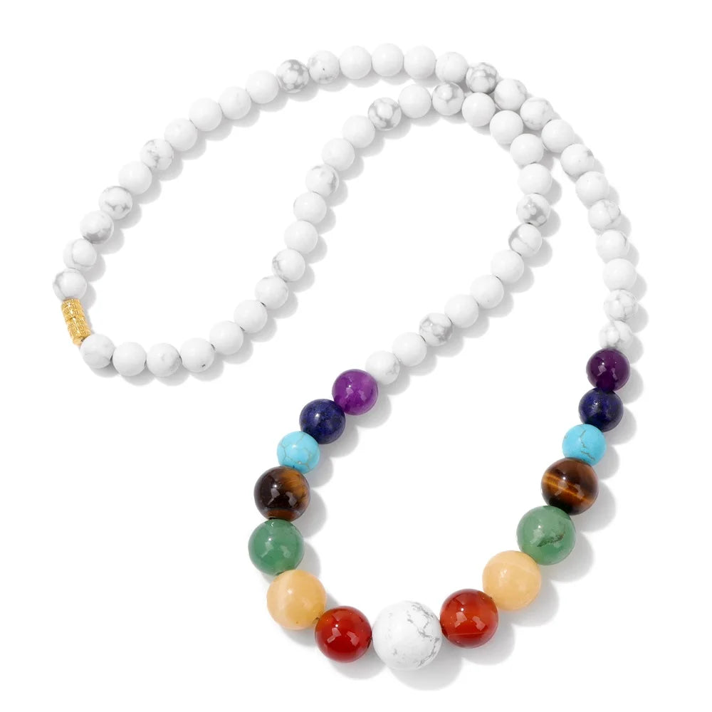 Protection Necklace with 7 Chakra Stone Pendant white howlite