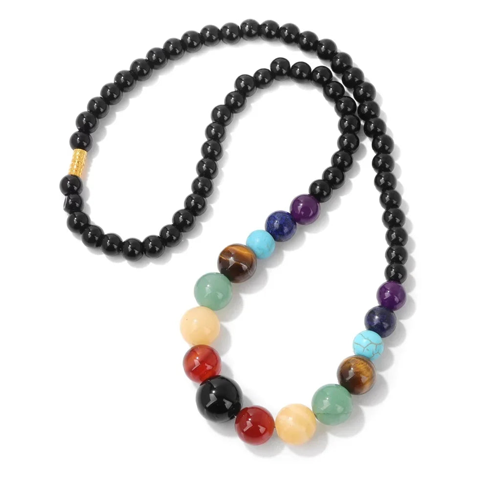 Protection Necklace with 7 Chakra Stone Pendant black onyx