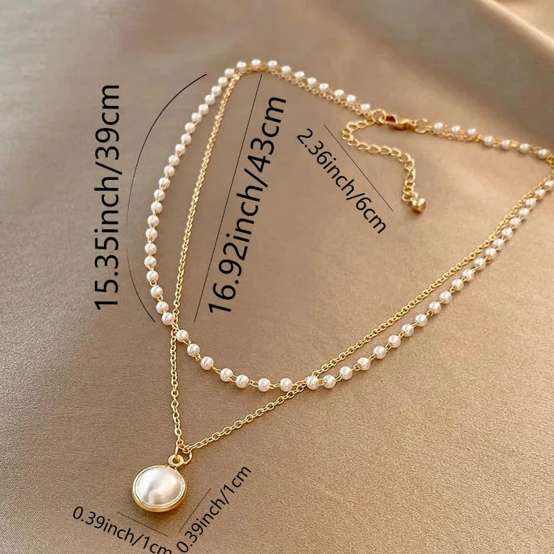Elegant Double Necklace with Pearl Pendant 