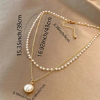 Elegant Double Necklace with Pearl Pendant 