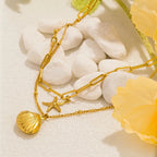 Double-Strand Necklace with Shell Pendants, Scallop Shell and Starfish