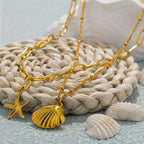 Double-Strand Necklace with Shell Pendants, Scallop Shell and Starfish