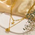 Double-Strand Necklace with Shell Pendants, Scallop Shell and Starfish