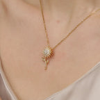 Elegant Necklace with Long Sunflower Flower Pendant