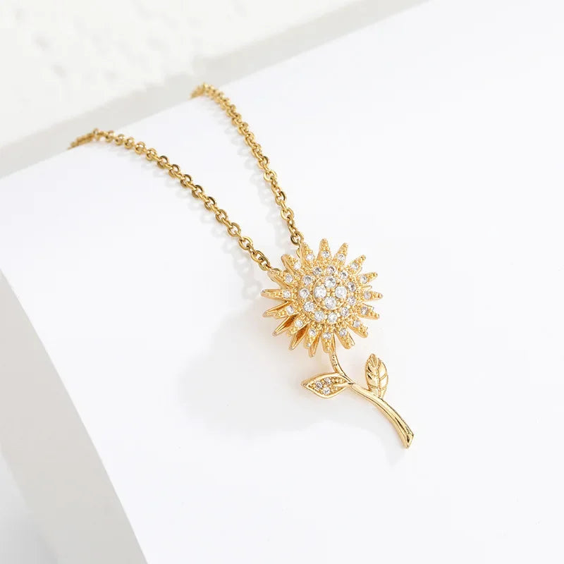 Elegant Necklace with Long Sunflower Flower Pendant