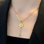 Elegant Long Flower Pendant Necklace