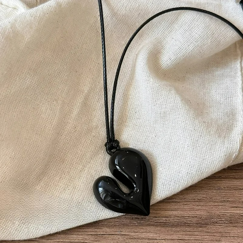 Cord Necklace with Black Heart Pendant