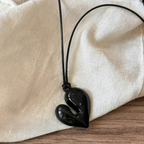 Cord Necklace with Black Heart Pendant