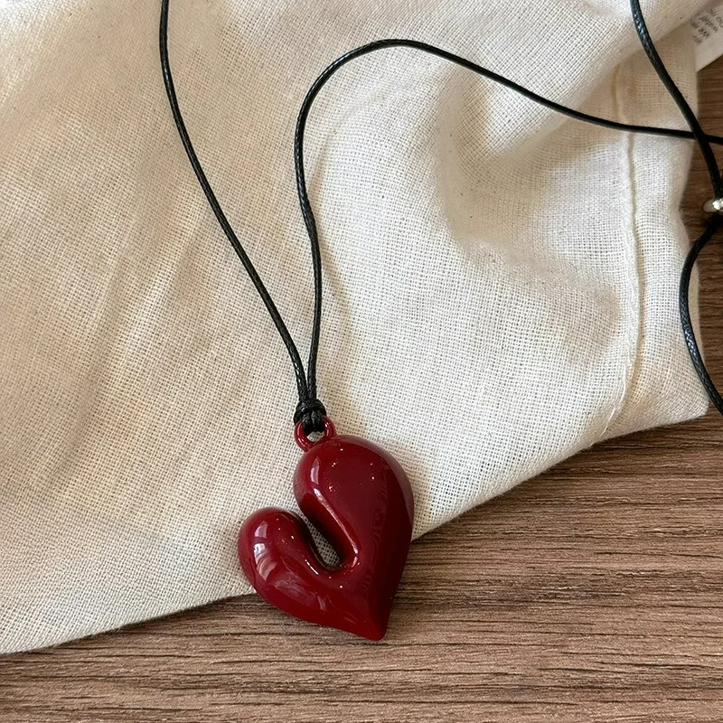 Cord Necklace with Red Heart Pendant