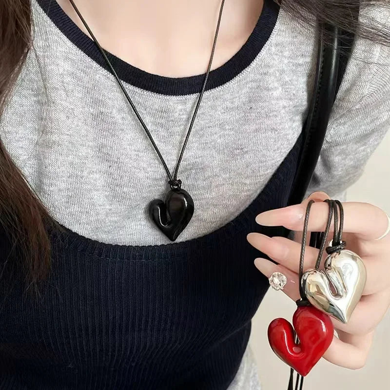 Cord Necklace with Black Heart Pendant