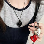 Cord Necklace with Black Heart Pendant