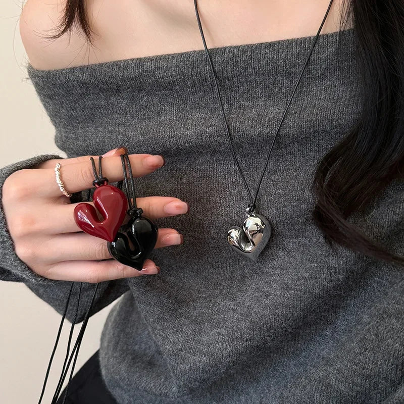 Cord Necklace with Silver Heart Pendant
