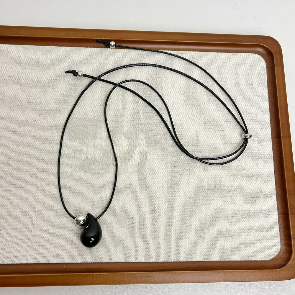 Black Water Drop Pendant Cord Necklace