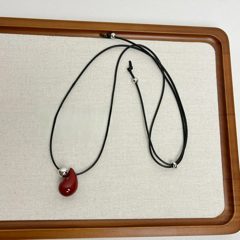 Red Water Drop Pendant Cord Necklace