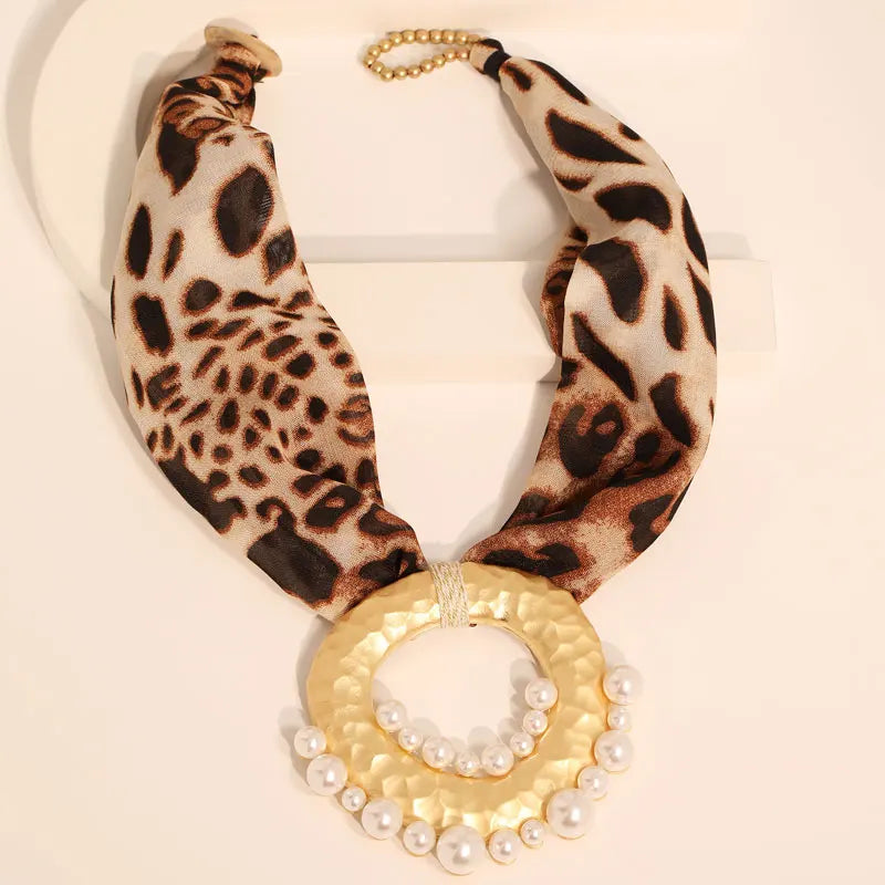 Fabric Necklace with Chic Bohemian Pendant Leopard