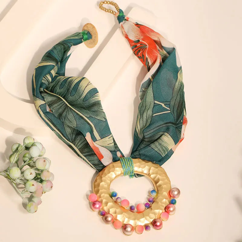 Fabric Necklace with Chic Bohemian Pendant Green