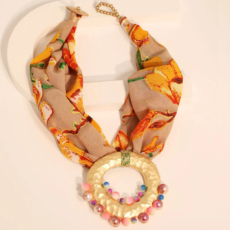 Fabric Necklace with Chic Bohemian Pendant Orange