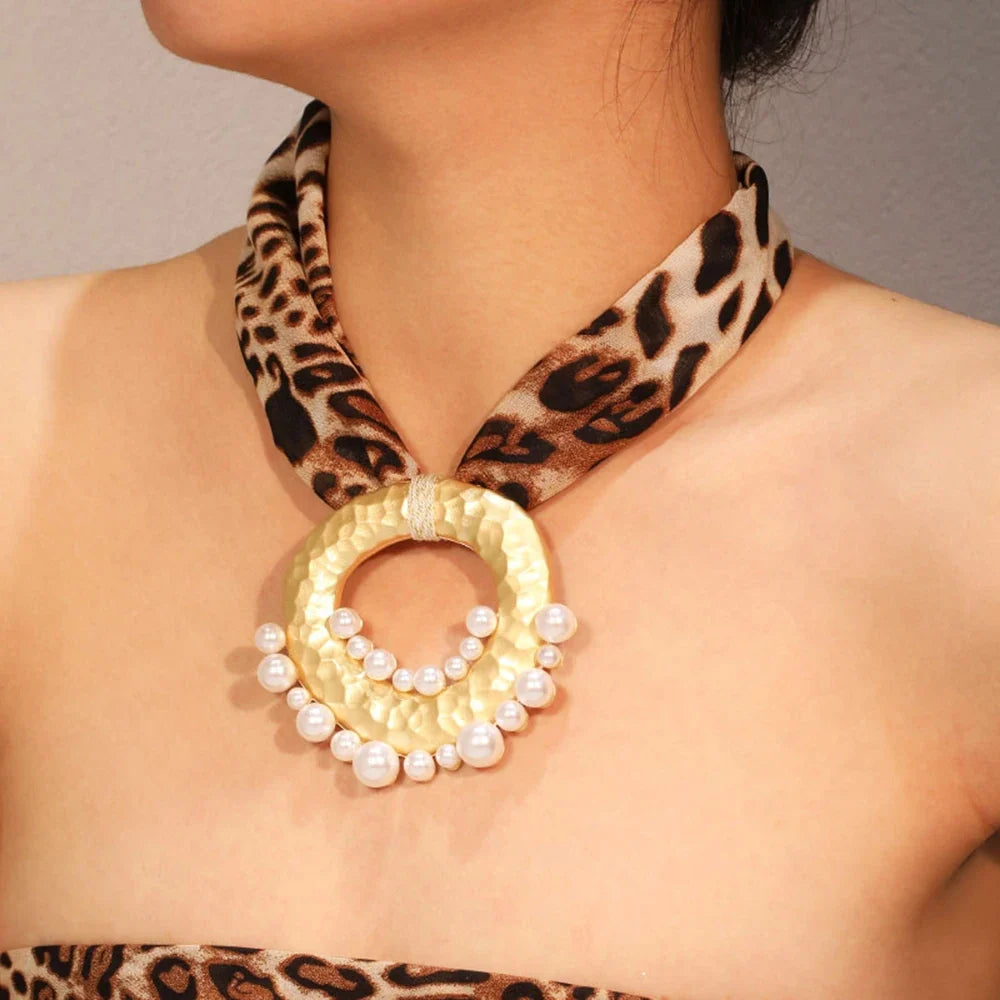 Fabric Necklace with Chic Bohemian Pendant Leopard