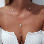 Y necklace - star neckline chain for women in silver