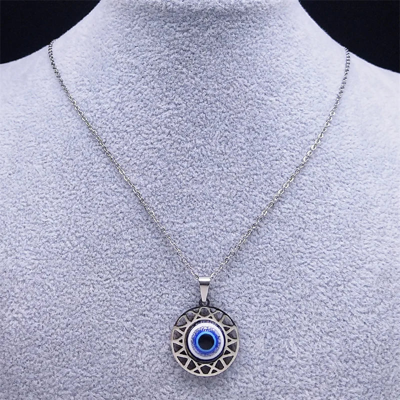 Necklace and Earrings with Blue Turkish Evil Eye Pendant necklace
