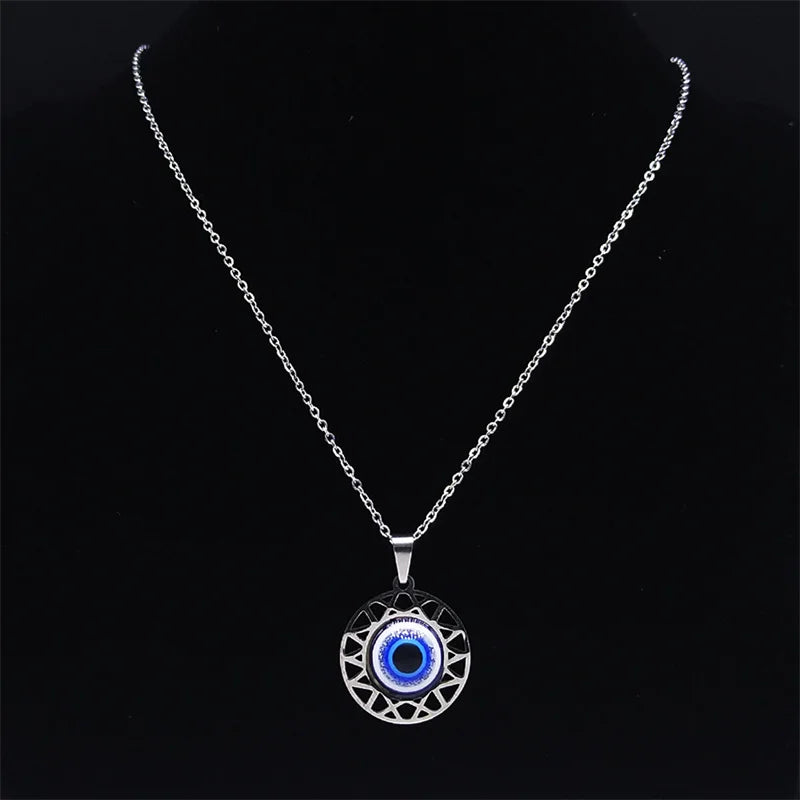 Necklace and Earrings with Blue Turkish Evil Eye Pendant necklace