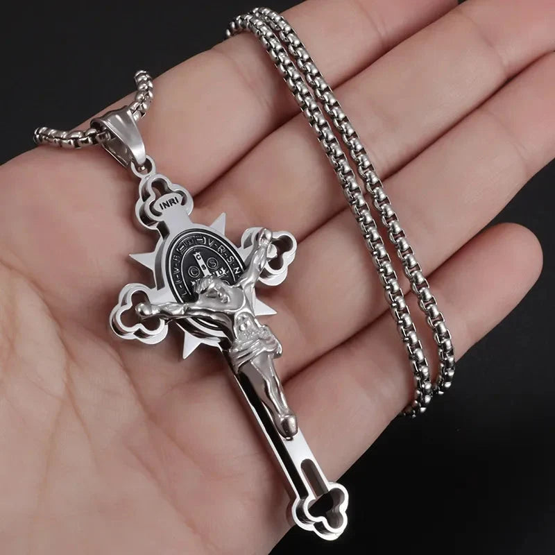 Necklace and Saint Benedict Cross Pendant of Jesus style B