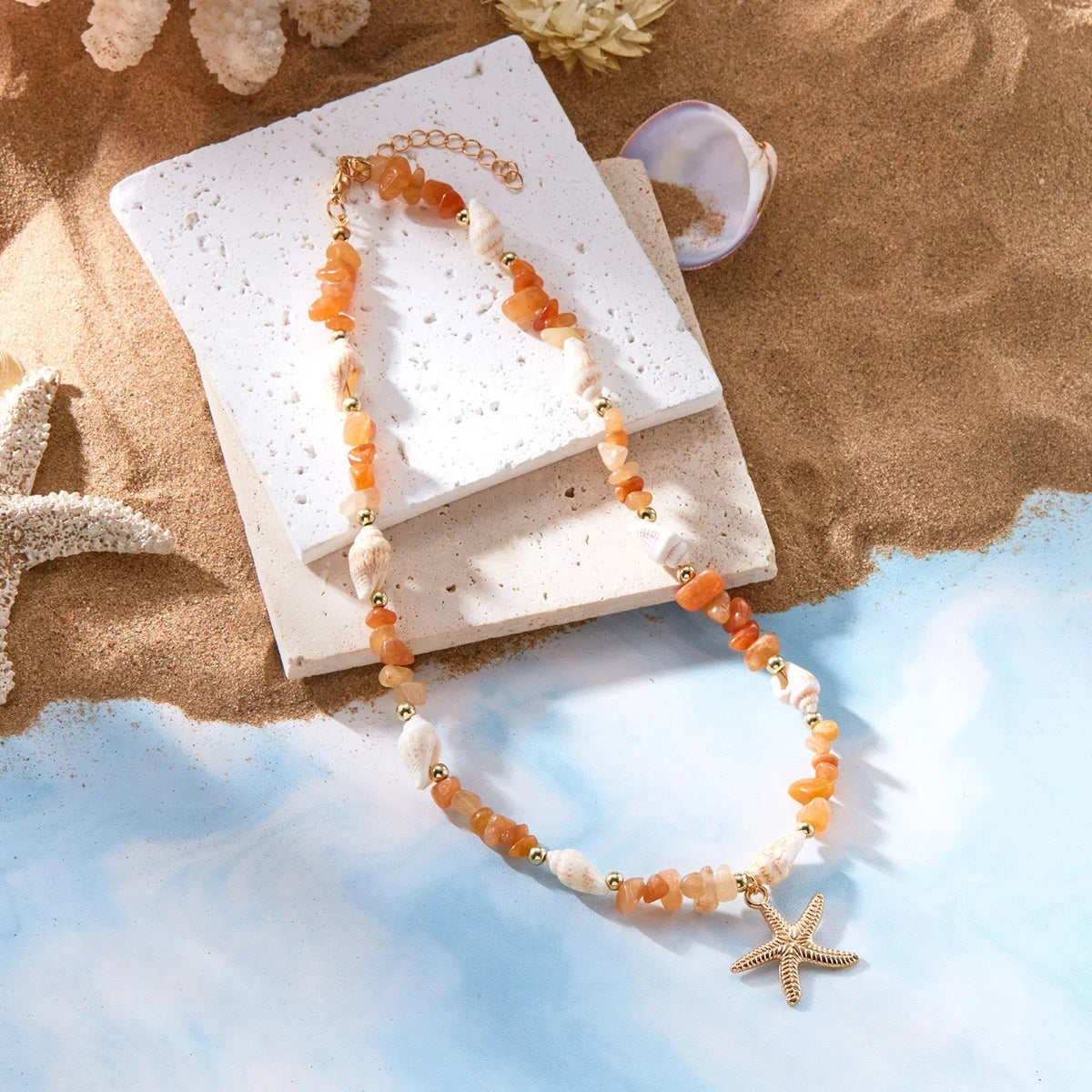 Necklace and shell pendant for women, orange