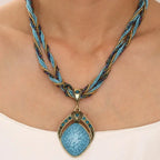 Ethnic Necklace with Large Blue Oval Pendant