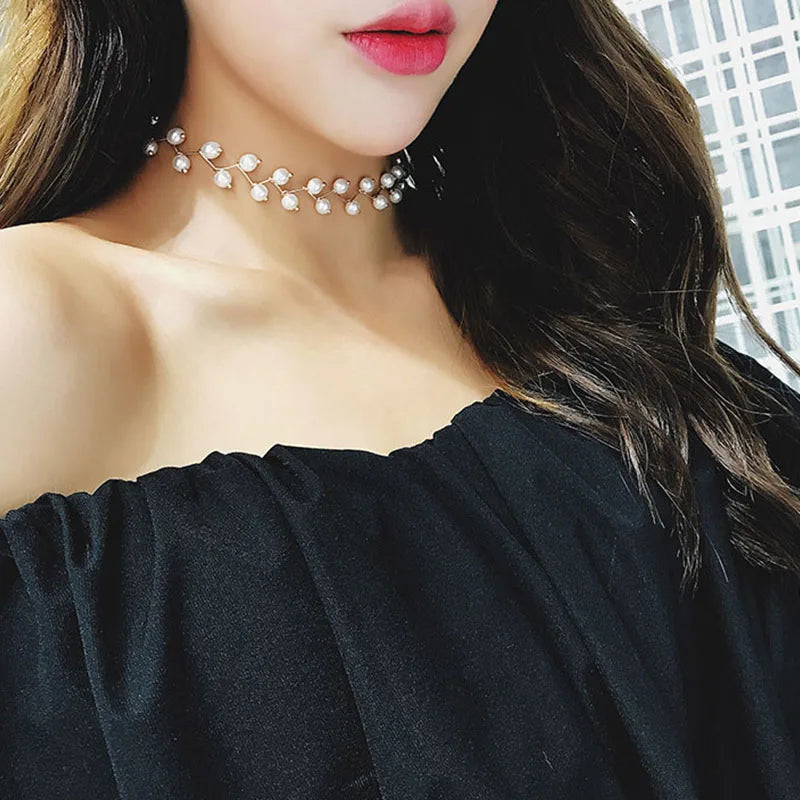 Original White Pearl Choker Necklace silver
