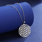 Dawapara Life Flower Beaded Mandala Pendant Necklace for Men and Women, silver