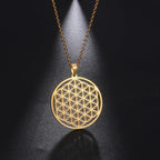 Dawapara Life Flower Beaded Mandala Pendant Necklace for Men and Women, gold 