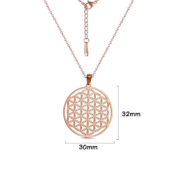 Dawapara Life Flower Beaded Mandala Pendant Necklace for Men and Women, rose gold