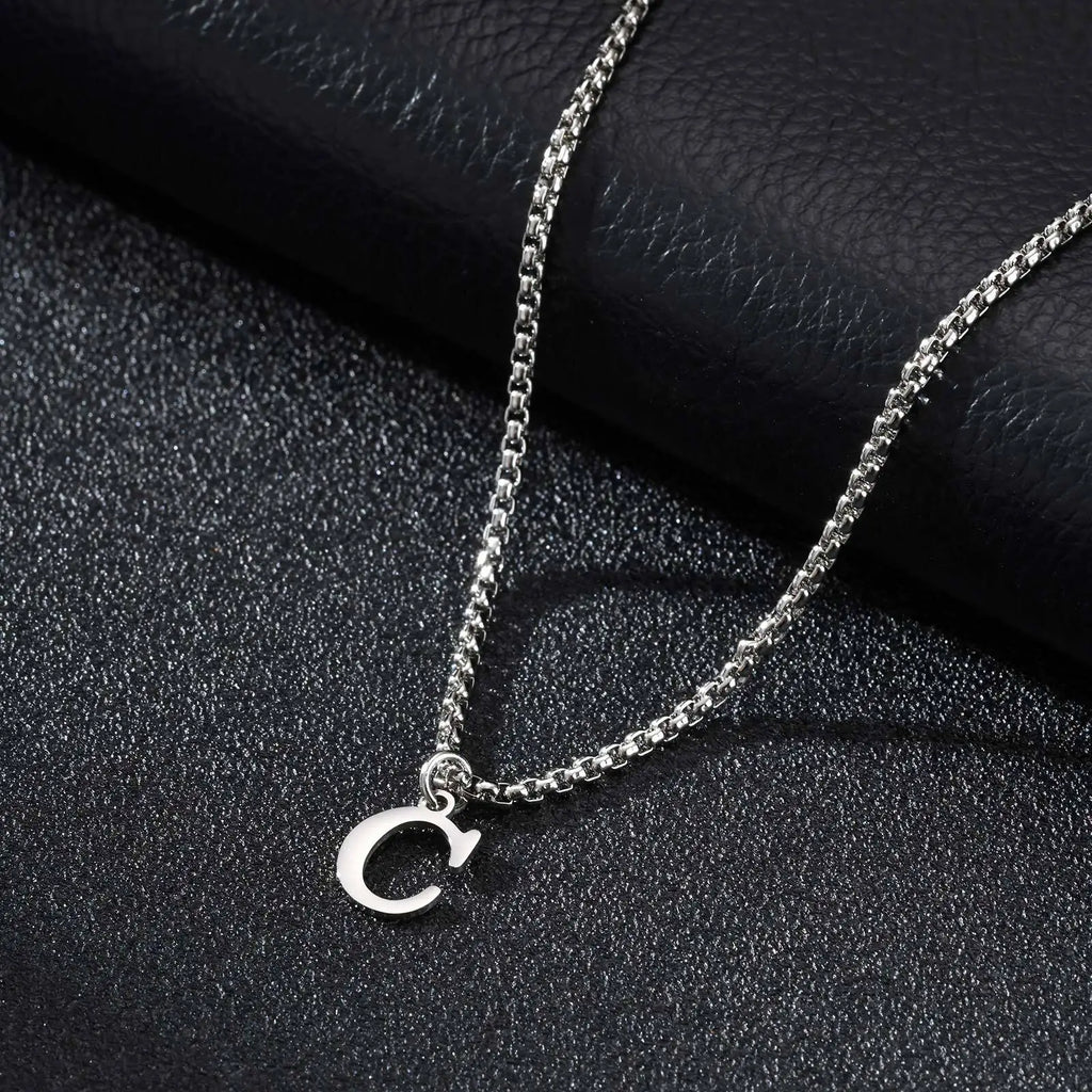 Men's necklace with initial C pendant
