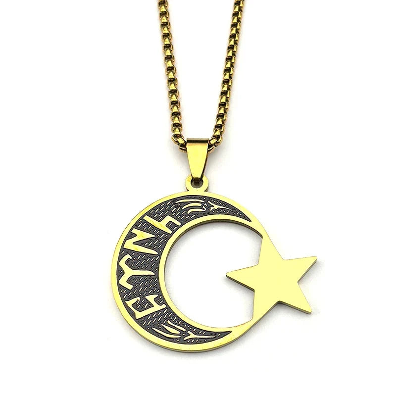 Men's "türk" necklace in Göktürk runes: crescent moon and star gold