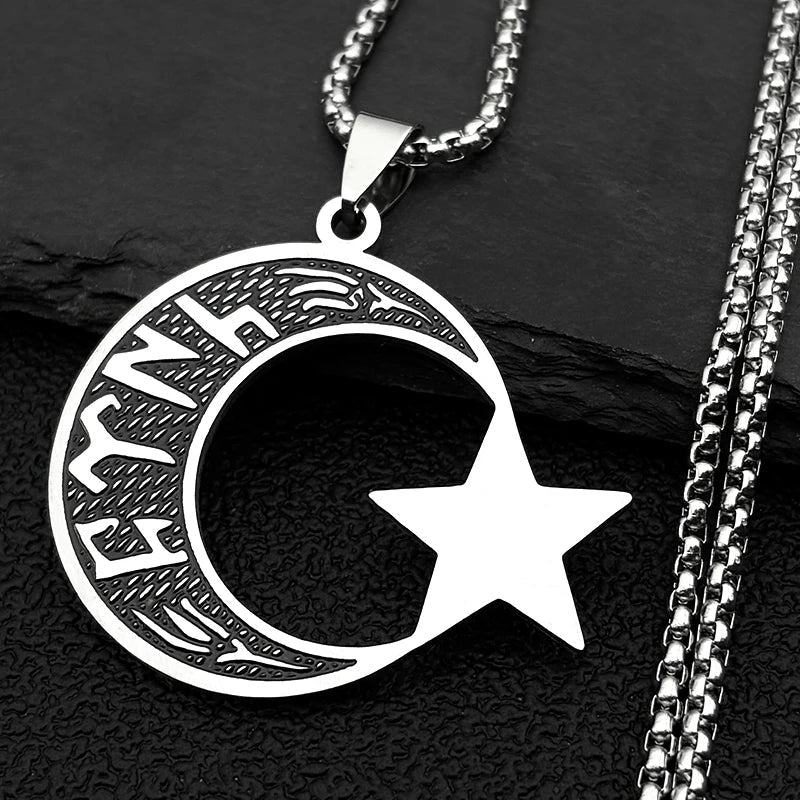 Men's "türk" necklace in Göktürk runes: crescent moon and star silver