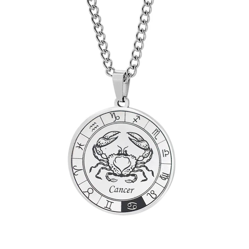 Horoscope Necklace Silver Zodiac Constellation Pendant Cancer