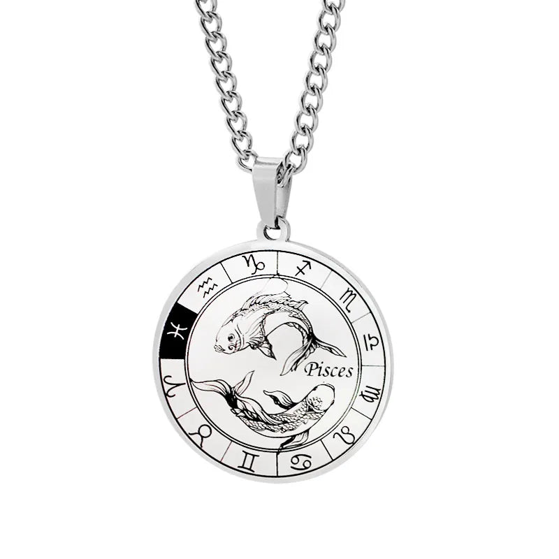 Horoscope Necklace Silver Zodiac Constellation Pendant Pisces