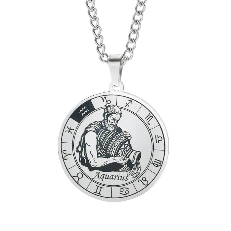 Horoscope Necklace Silver Zodiac Constellation Pendant Aquarius