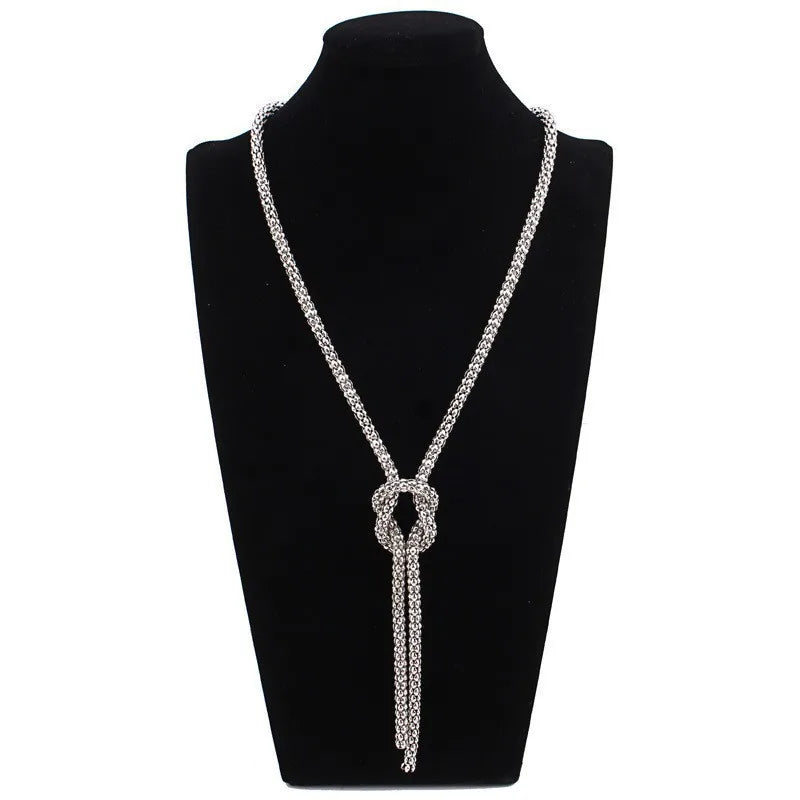 Long Necklace with Silver Bow Pendant
