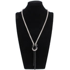 Long Necklace with Silver and Black Bow Pendant