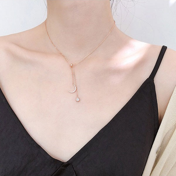Moon & Sun Necklace in Rose Gold
