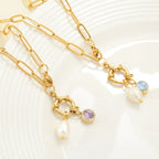 Chain necklace with pearl pendant and February birthstone