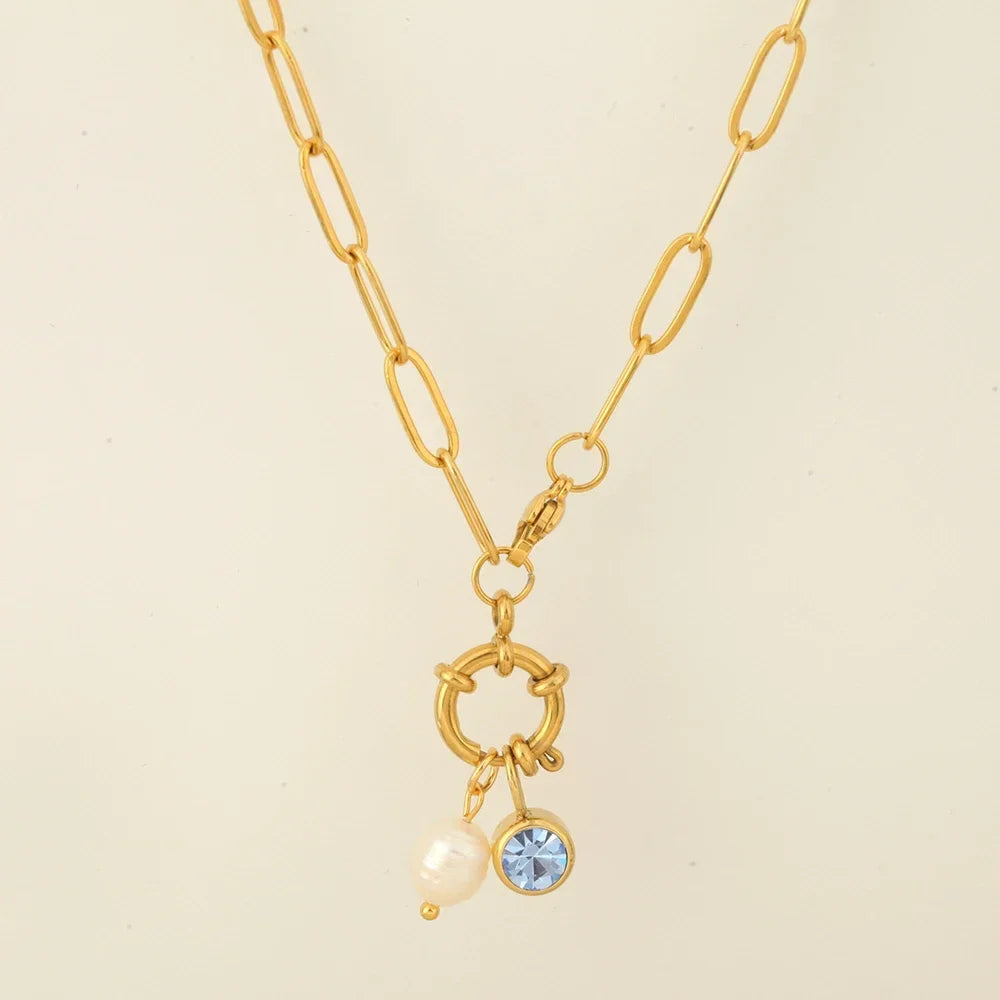 Chain necklace with pearl pendant and April birthstone