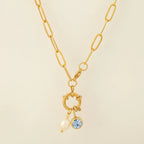 Chain necklace with pearl pendant and April birthstone