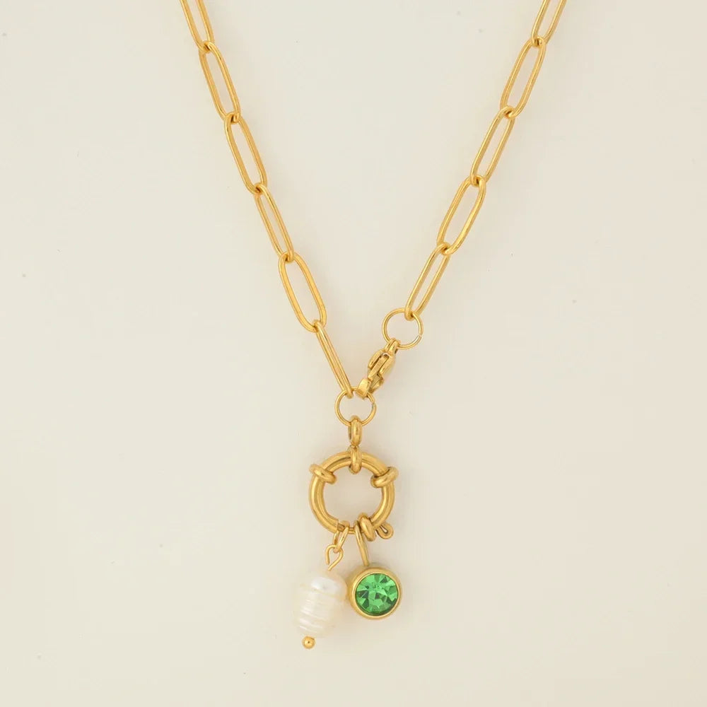 Chain necklace with pearl pendant and August birthstone