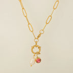 Chain necklace with pearl pendant and July birthstone