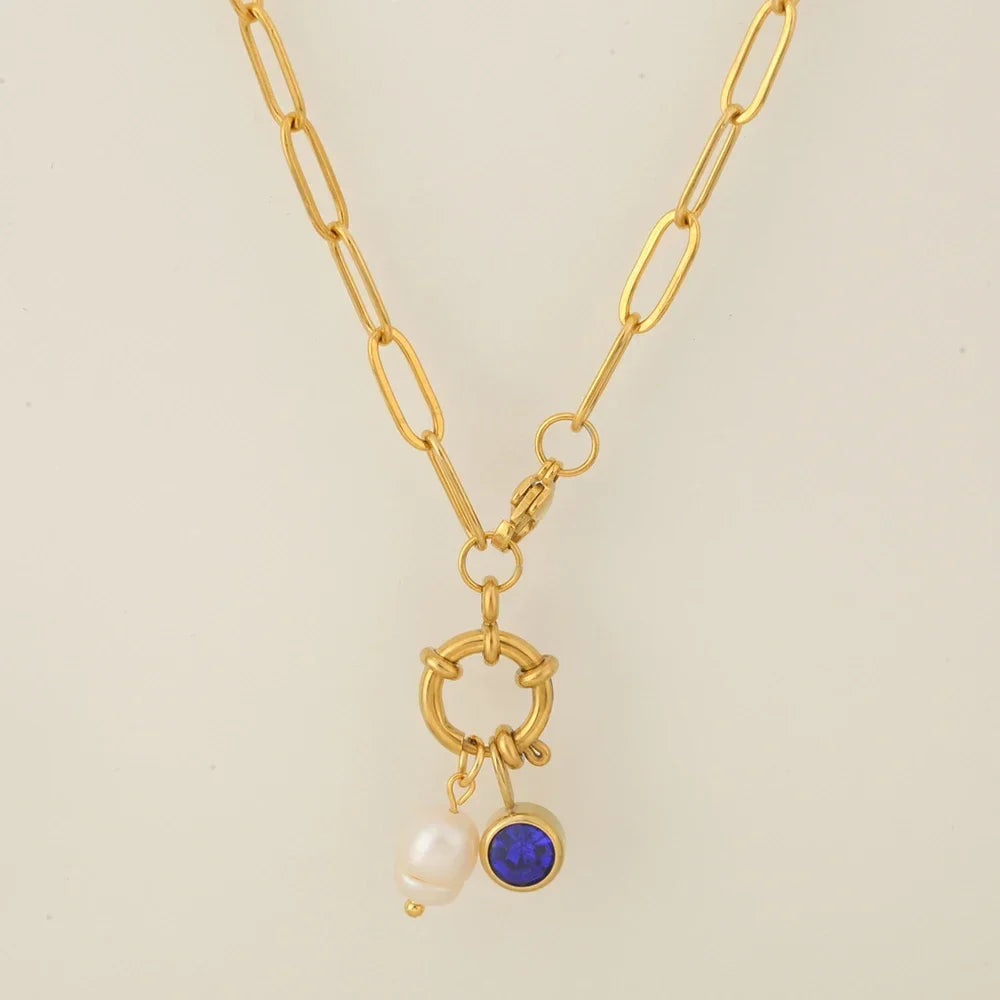 Chain necklace with pearl pendant and September birthstone