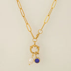 Chain necklace with pearl pendant and September birthstone