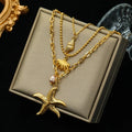 Multi-Strand Necklace with Shell Pendant, Starfish, Conch, and Scallop Shell